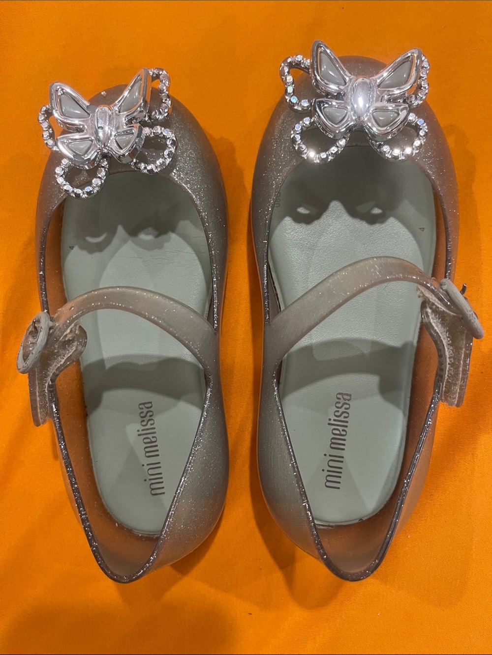 Mini Melissa Glittery Silver Butterfly Mary Jane Shoes